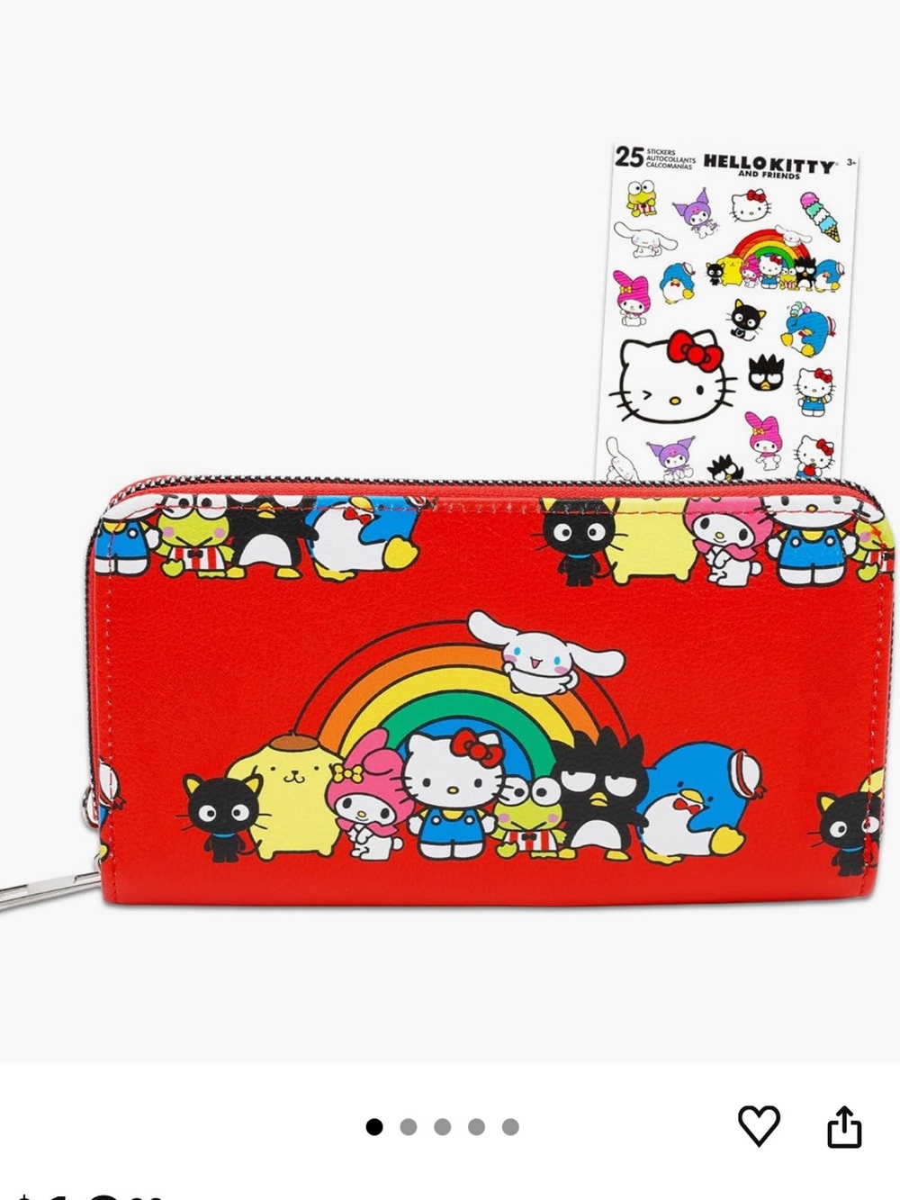 Hello Kitty Red Rainbow Character Zip Wallet Sanrio